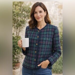 Alfred Dunner Navy and Green Plaid Blazer
